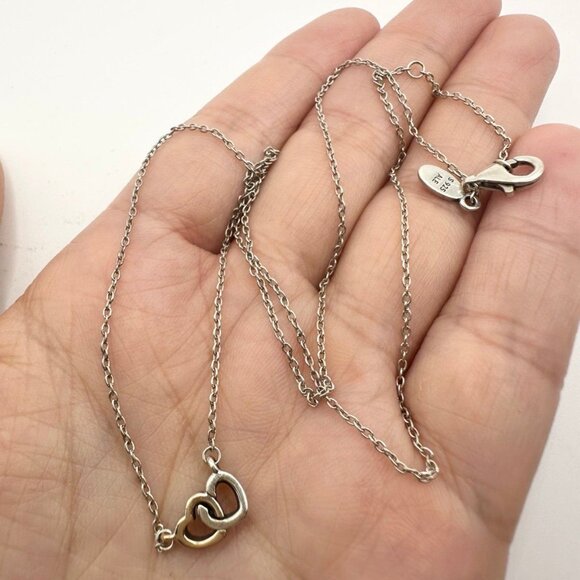 Real Pandora 14k Solid Gold & 925 Silver Double Heart Ring Pendant Chain Engagem - Picture 9 of 13